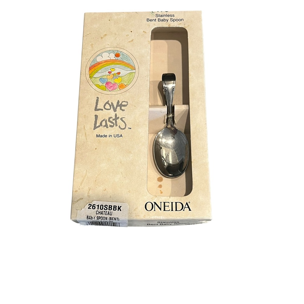 Oneida Chateau Stainless Bent Baby Spoon Love Lasts Loop Handle 2610SBBK USA